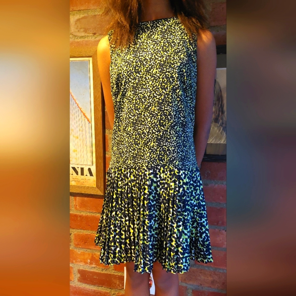 Sleeveless Ann Taylor Loft Green Animal Print Casual Dress. Size 2.